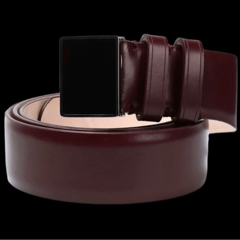 Maison Martin Margiela Burgundy Leather Belt with Black Square Buckle